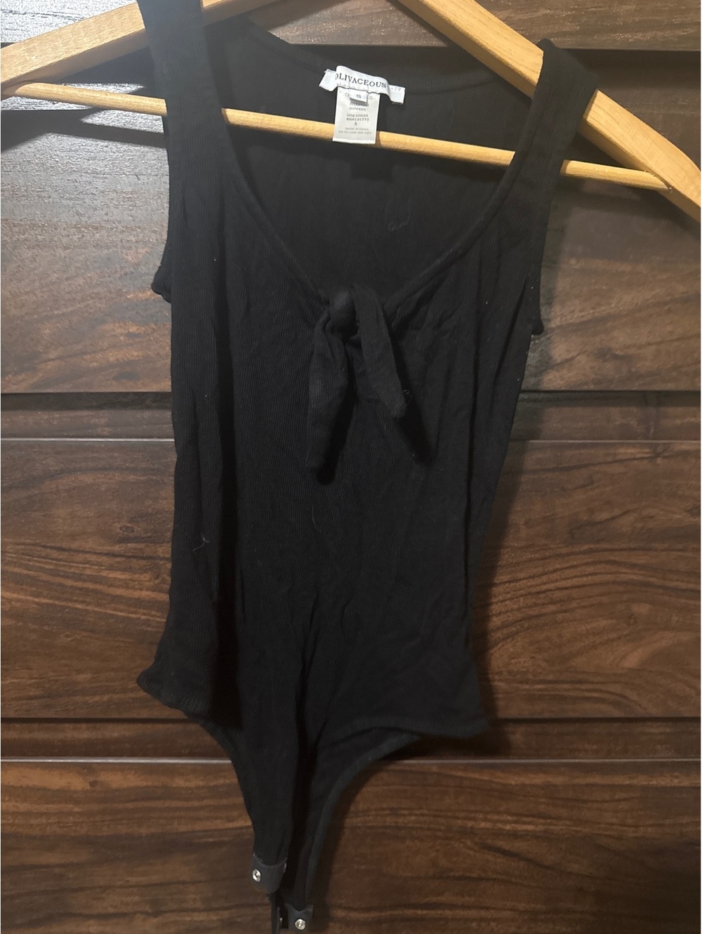 Olivaceous Black Sleeveless Bodysuit with Front Tie Detail Size Small